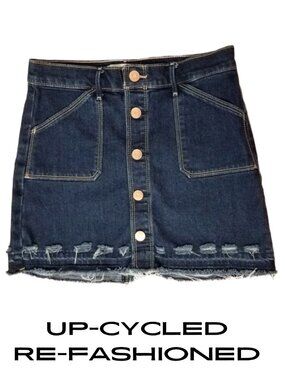ABERCROMBIE KIDS Refashioned Upcycled Distressed Denim Jean Skirt - Girl's 11/12